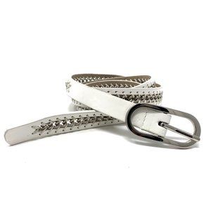 Nine West Leather Chain Belt L Silver White